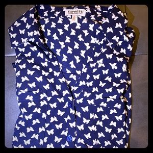 Blue Butterfly Long Sleeve Button-up Portofino